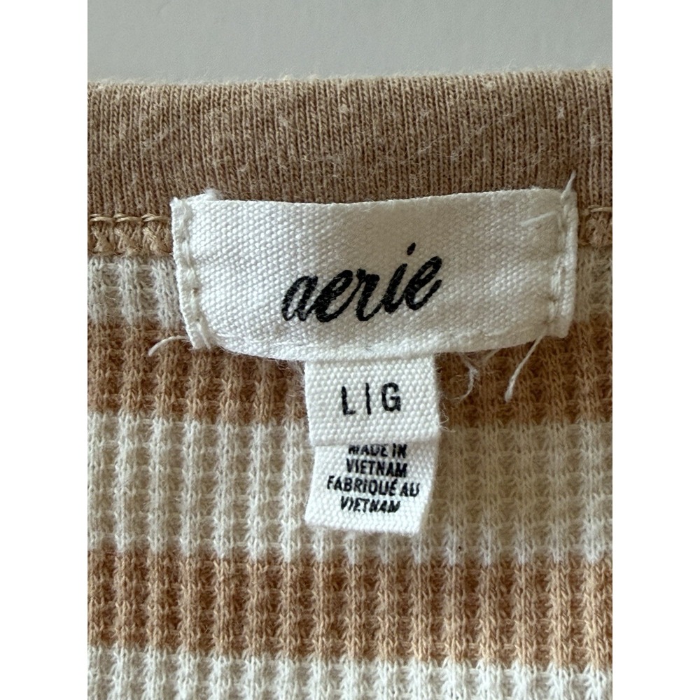 Aerie Waffle Knit Long Sleeve Top Crewneck Tee Thermal Casual Texture Striped Lg - Picture 7 of 13